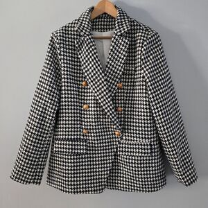 Double Breasted Houndstooth Blazer Coat Size 2XL